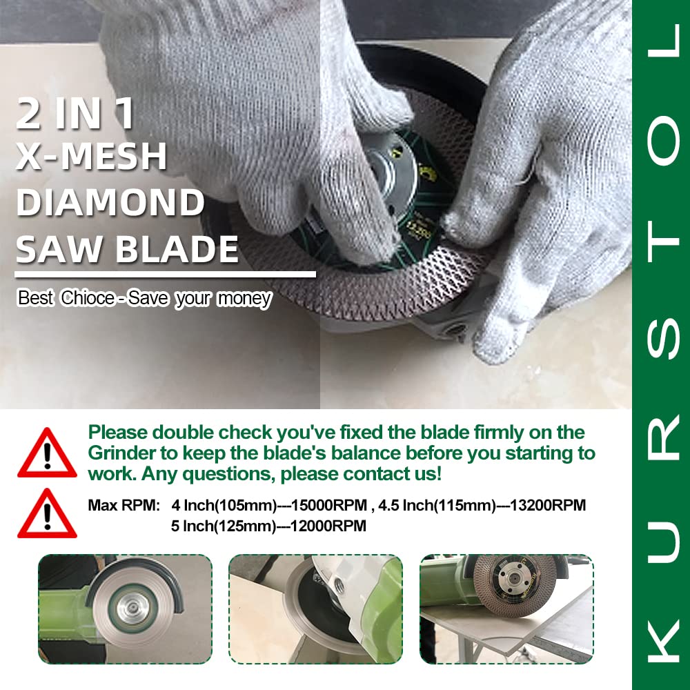 Tile Diamond Saw Blade -10pcs 4'/105mm Dual-Purpose Diamond Cutting Disc,Angel Grinder Blade Arbor 7/8'-5/8' for Cutting and Grinding Ceramic Tiles,Porcelain,Granite,Marble