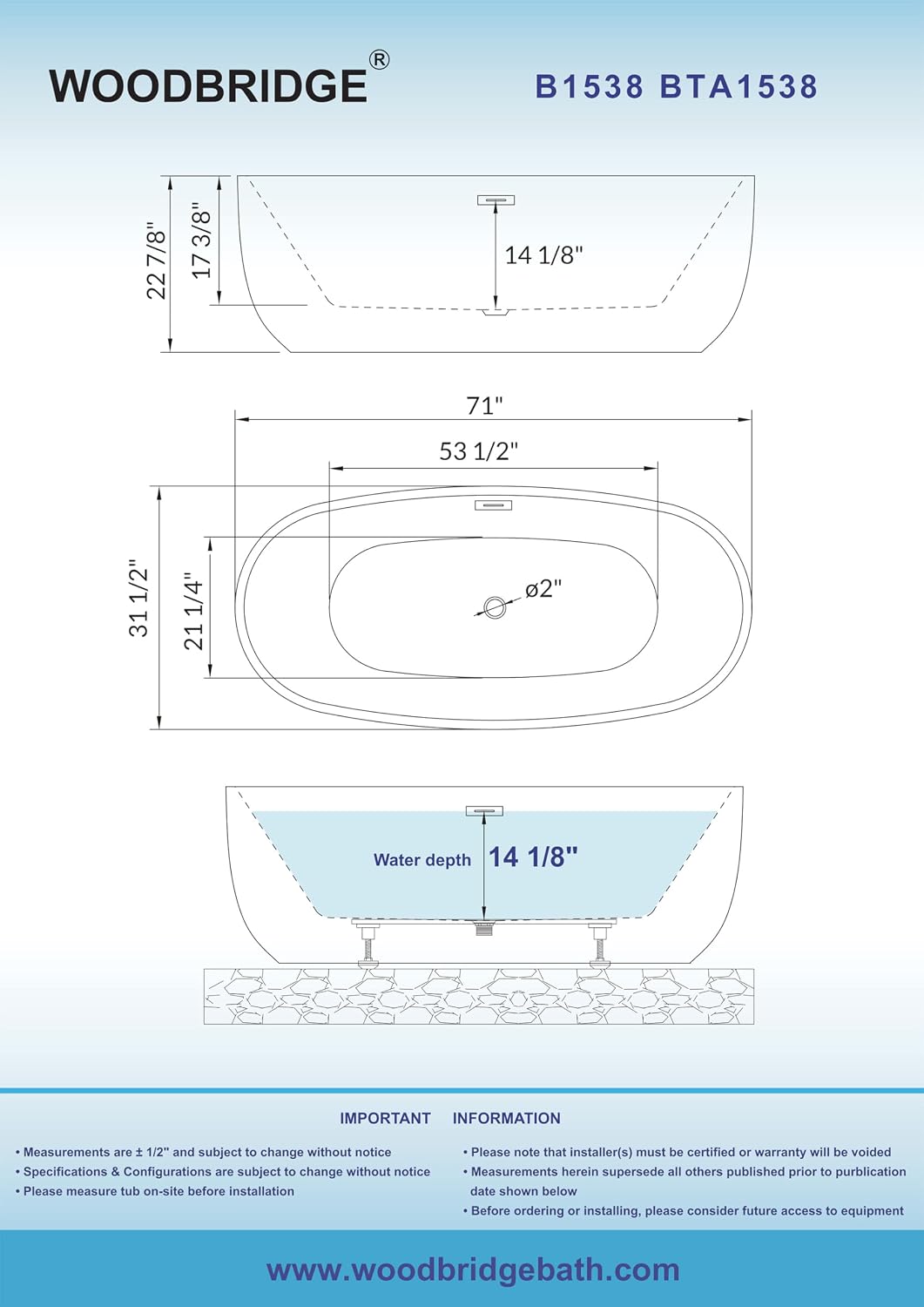 WOODBRIDGE 71' Acrylic Freestanding Bathtub Contemporary Soaking Tub, White Acrylic,Chrome Drain/Overflow