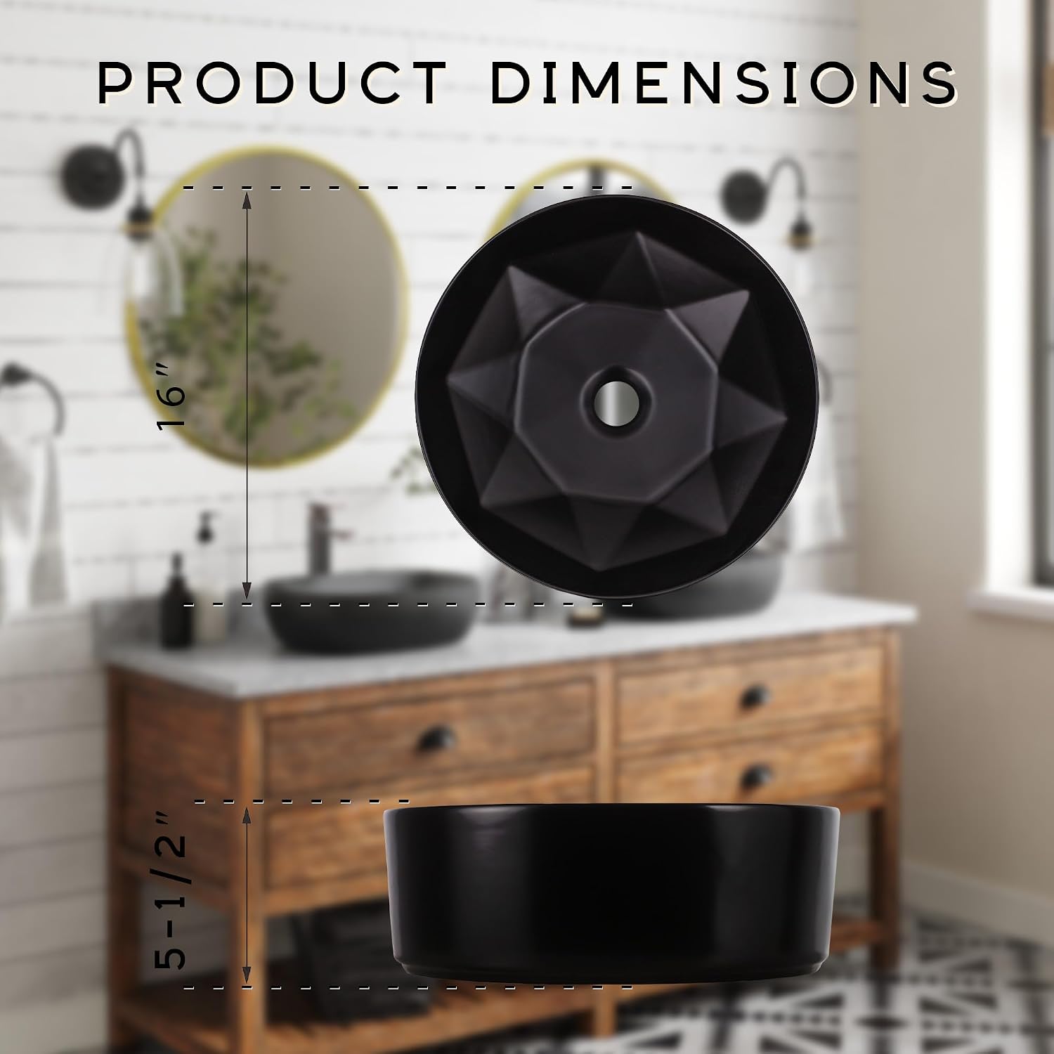 Strictly Sinks Round Ceramic Luxury Vessel Sink - 16 Inch Round Black Vessel Sink, Modern Ceramic Countertop Bathroom Sink – Easy to Install Above Counter Luxurious Bathroom Vessel Sink