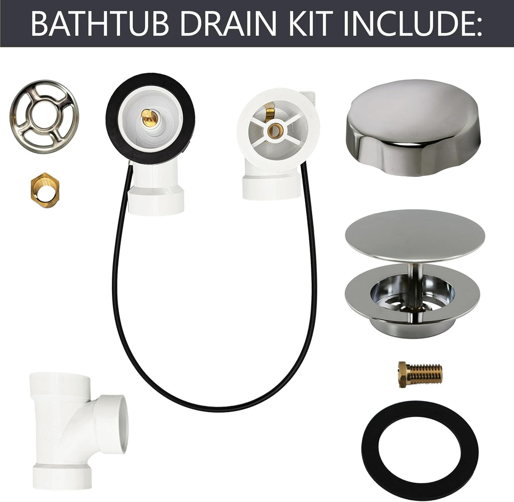 Westbrass A50P45-05 45' SCH. 40 PVC Cable Driven Bath Drain Trim Kit with Rotary Overflow Cover Knob and Pop-Up Stopper, Polished Nickel