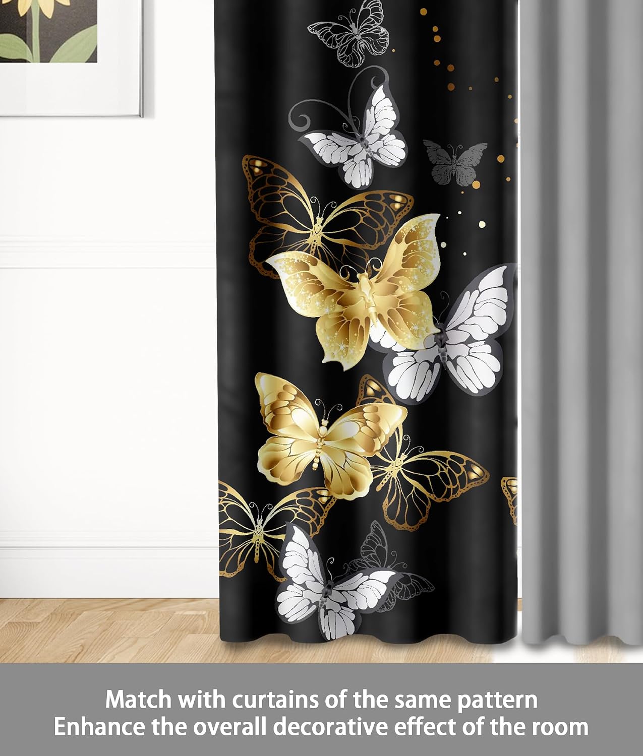 9-Piece Queen Comforter Set with Curtains Black Gold Butterfly Microfiber Elegant Bedroom