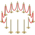 LOVMOR 12Pcs Gold Stanchion Posts Queue with 8pcs Red Velvet Rope, Crowd Control Barriers Queue Line Rope, Crowd Control Stanchion for Party Supplies