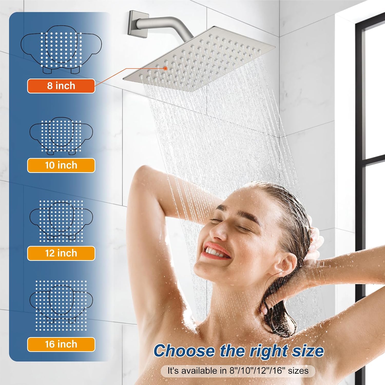 Midanya Brushed Nickel Morden Widespread Bathroom Faucet 3 Holes 2 Handles 8 Inch Vanity Faucet with 8 Inch Brushed Nickel Wall Mount Rain Shower System Square Shower Faucet Set