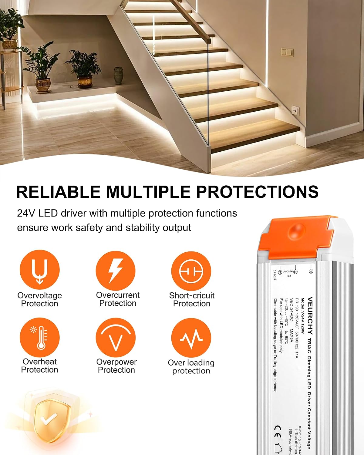 24V Dimmable LED Driver 120W AC 120V to DC 24 Volt Dimmable Lighting Low Voltage Transformers Compatible with Lutron & Leviton Dimmer Switches, 24V Power Supply for LED Strip Lights 2 Pack