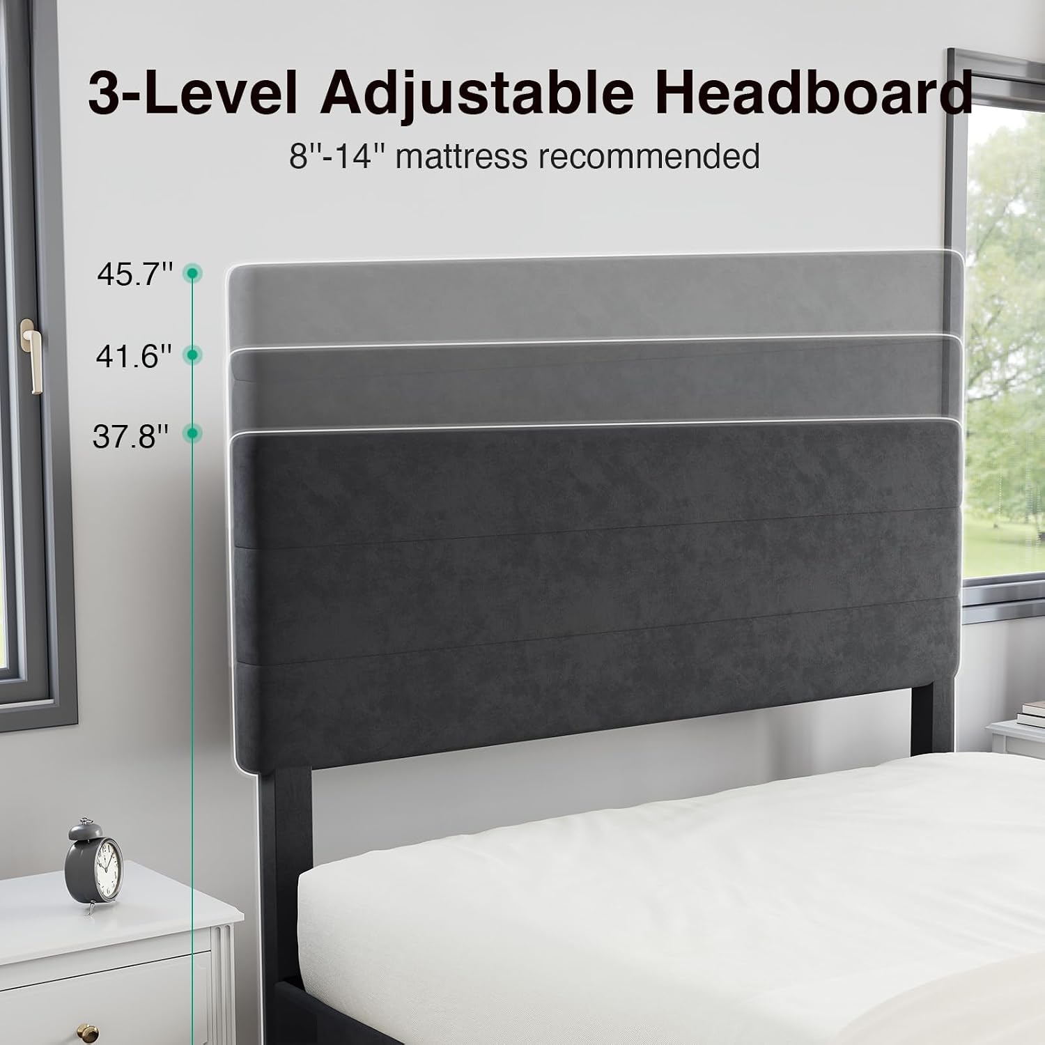 Novilla Queen Bed Frame, Queen Size Bed Frame with Wooden Slats Support, Velvet Upholstered Stripe Headboard, No Box Spring Needed, Heavy Duty Feet, Easy Assembly, Black Velvet