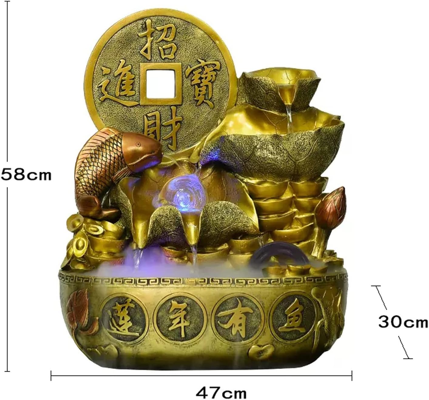 Tabletop Fountain Indoor Fountain Chinese Style Tabletop Waterfall Fountains Relaxation Water Feature Feng Shui Desktop for Home and Office Decor, Gold(Large)
