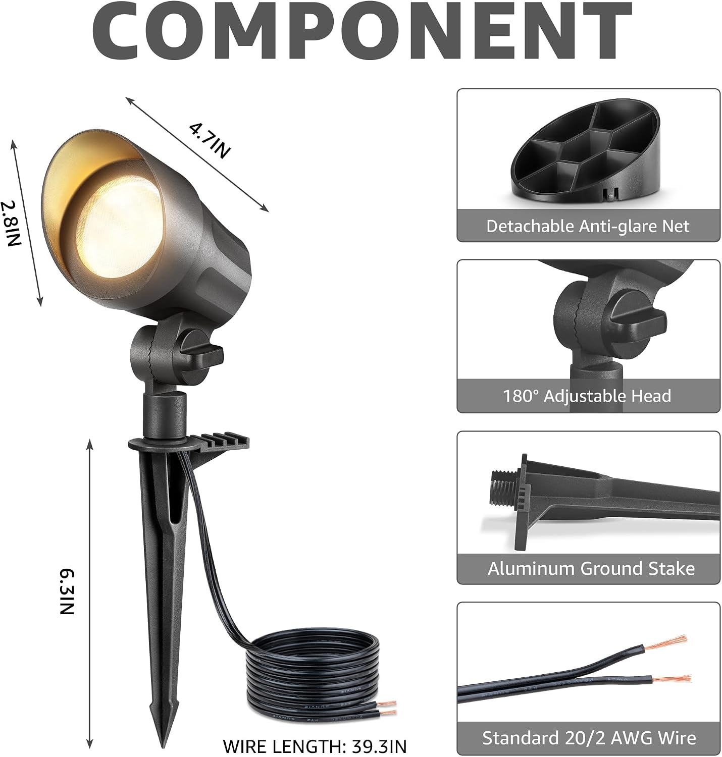 SUNVIE All-in-One Low Voltage Landscape Lighting Kit, 6W Landscape Lights Wired Aluminum 3000K with Transformer 100FT Wire, 12-24V Waterproof Outdoor Spotlight for Garden Yard House Tree, 8 Pack