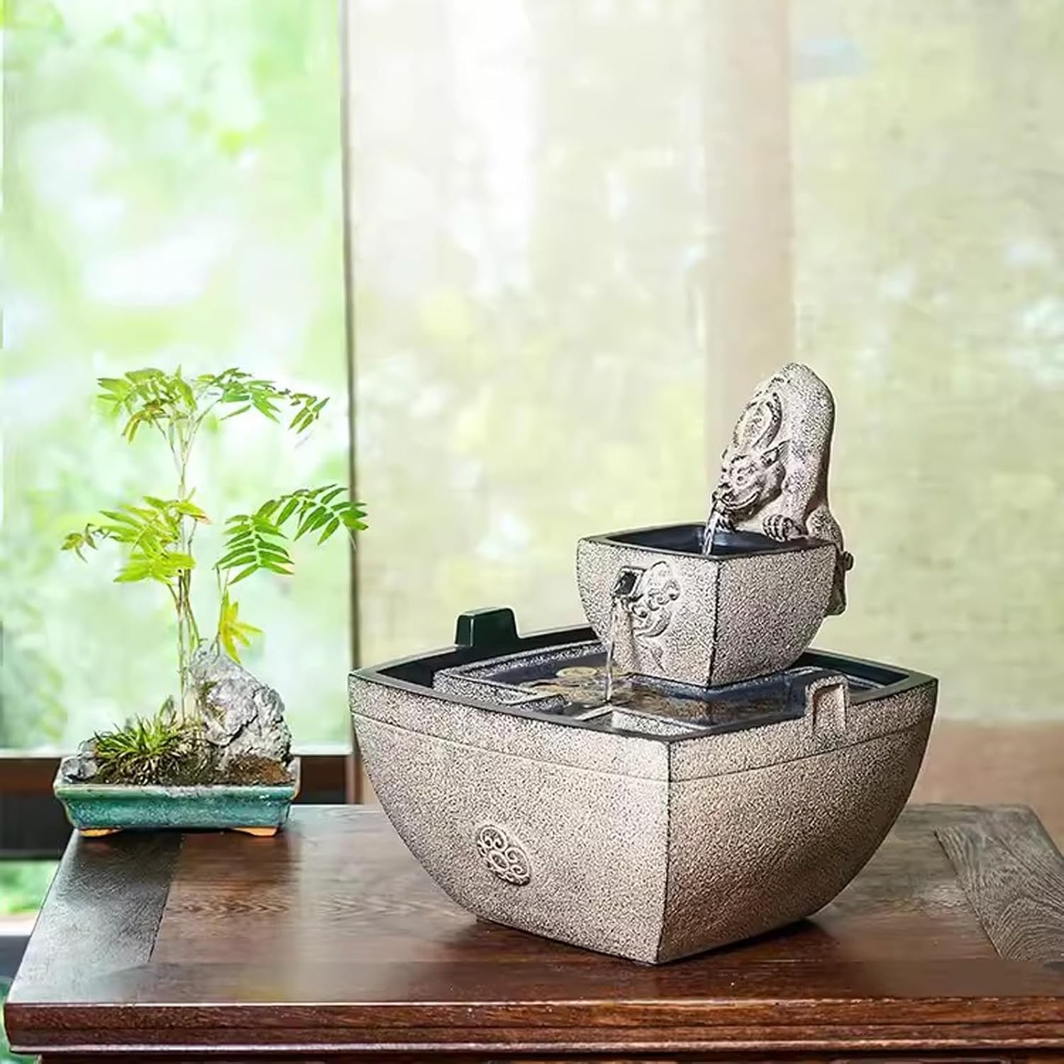 Tabletop Fountain Flowing Water Decoration for Living Room Study and Study Chinese Style Creative Fountain Water Landscape Decoration Desktop Decoration Desktop Fountain (Color : F)