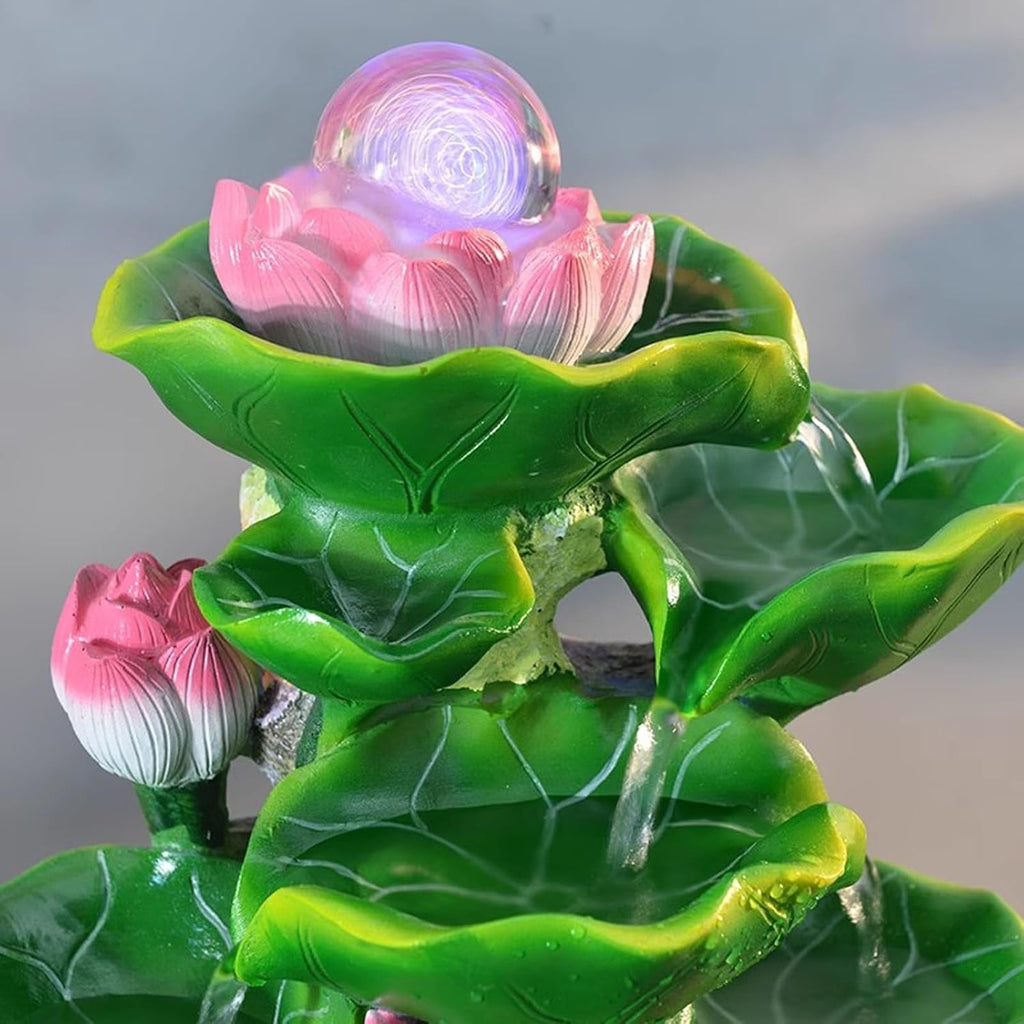 Tabletop Fountain Small Desktop Lotus and Flowing Water Decorations Office Desk Fortune Crystal Ball Fountain Living Room Porch Decorations Desktop Fountain (Size : M)