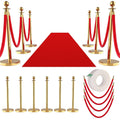 121Pcs Stanchions and Velvet Ropes with 15ft Red Carpet,Complete Crowd Control Barriers Set with 10 Red Velvet Ropes & Stainless Steel Posts for Party, Wedding, Event Supplies,Gold