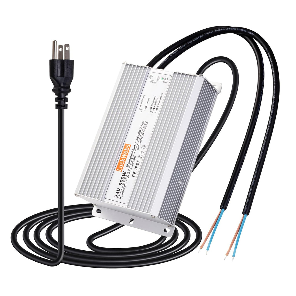 LED Driver 24V 500W Waterproof Power Supply AC90-130V to DC24V20.8A Low-Voltage IP67 Transformer Suitable for Street Lights Lawn Lights LED Outdoor Landscape Lighting Waterproof Transformer