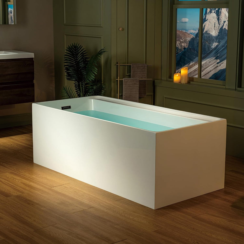 WOODBRIDGE 66-7/8' L x 31-1/2' W Freestanding Contemporary Soaking Bathtub with Oil-Rubbed Bronze Drain & Overflow, White, B6710-ORB
