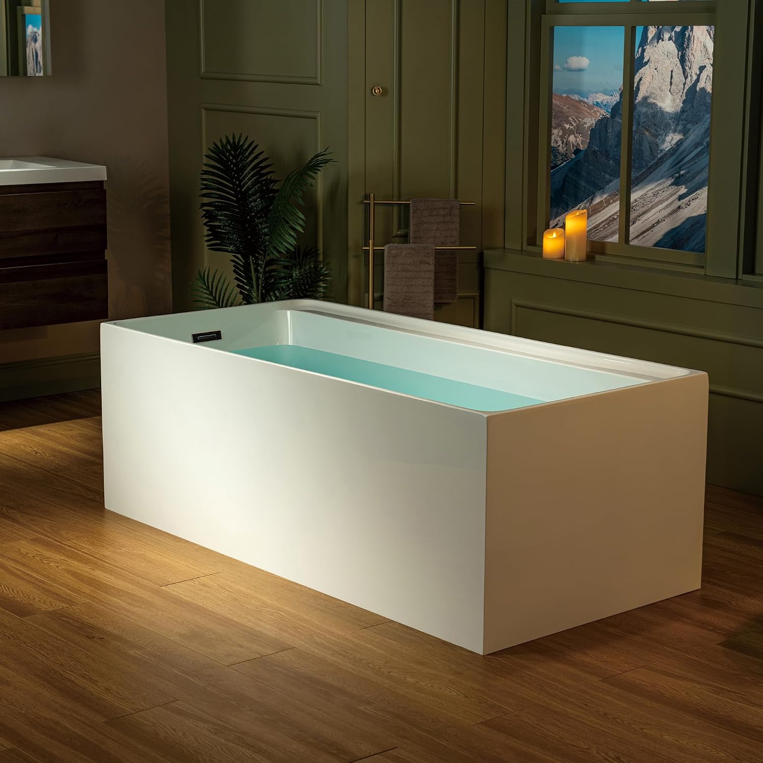 WOODBRIDGE 66-7/8' L x 31-1/2' W Freestanding Contemporary Soaking Bathtub with Oil-Rubbed Bronze Drain & Overflow, White, B6710-ORB