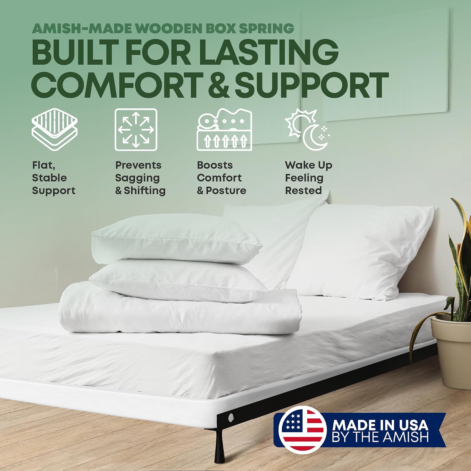 Greaton, 2.5' Full Size Box Spring Only for Full Size Bed – Amish-Made in the USA – Solid Wood Mattress Foundation with Stable & Quiet Support – Flat-Packed & Easy Assembly – White
