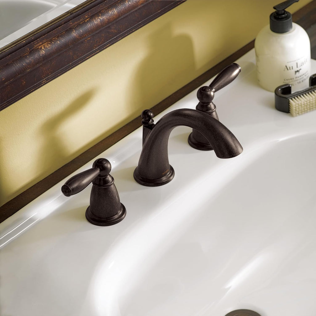 Moen Brantford Oil-Rubbed Bronze Two-Handle Widespread Bathroom Sink Faucet for 3-Hole Setups with Valve Included, TV6620ORB
