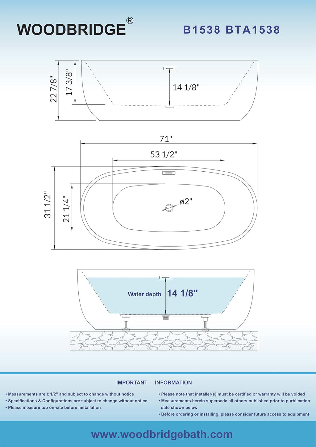 WOODBRIDGE 71' Acrylic Freestanding Bathtub Contemporary Soaking Tub, White Acrylic,Oil Rubbed Bronze Drain/Overflow