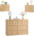 3-Piece Bedroom Set, 6 Drawer Dresser and 3 Drawer King Size Nightstands Set of 2 with Charging Station, 3 Piece Farmhouse Wood Bedroom Dresser and Nightstand Sets,Natural