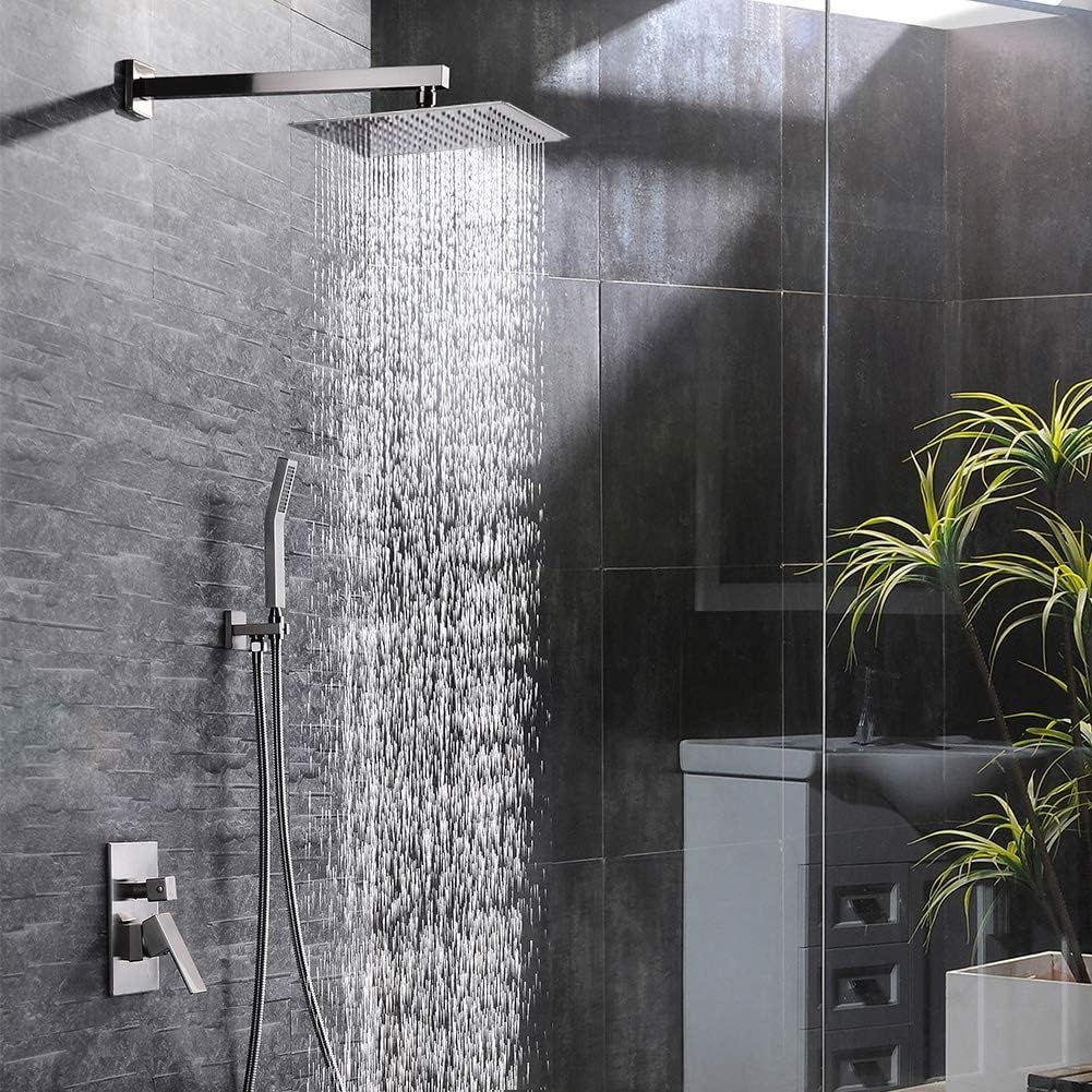 SR SUN RISE 10 Inch Rain Shower System and 3-Function Shower Faucet Set, Wall Mounted Shower System with Rough in Valve and Trims, Brushed Nickel