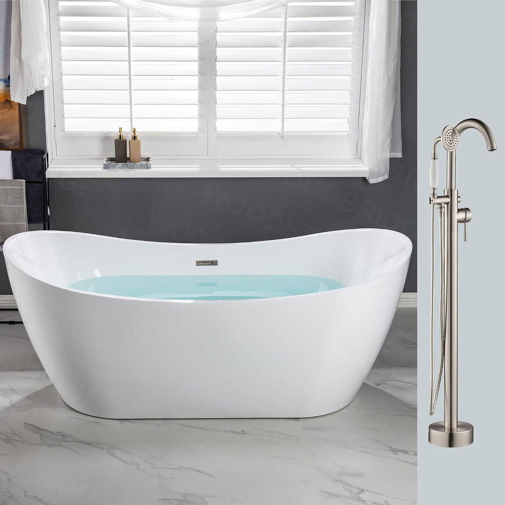 WOODBRIDGE BTA1517-B/N-Drain &O +F0001BNVT BATHTUB, With Brushed Nickel Drian