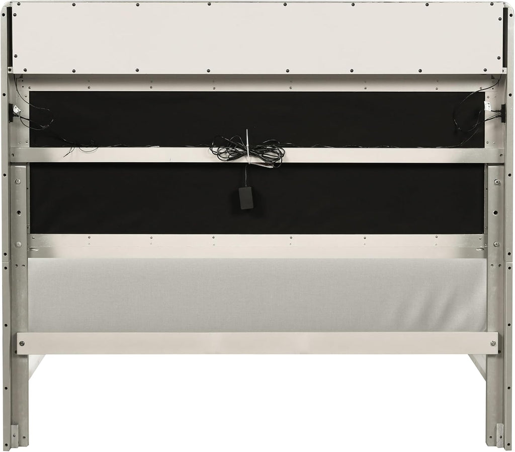 Furniture of America Standin Modern Solid Wood 5-Piece Bedroom Set with LED on Bookcase Headboard, USB-A and USB-C on Both Sides, Brushed Nickel Finish, Box Spring Needed, Full, Champagne