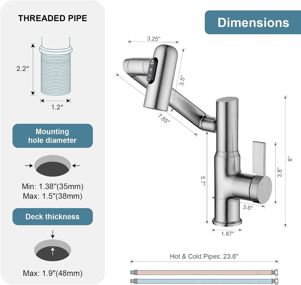 Lefton Rotatable Bathroom Faucet BF2204 with Pop-up Bathroom Sink Drain Stopper Without Overflow D01 (Contemporary, Brushed Nickel)