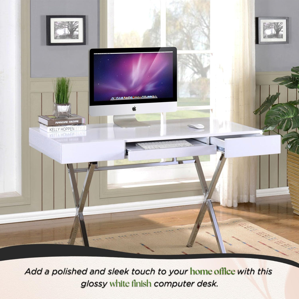 Kings Brand Furniture Contemporary Style Home & Office Desk, White/Chrome