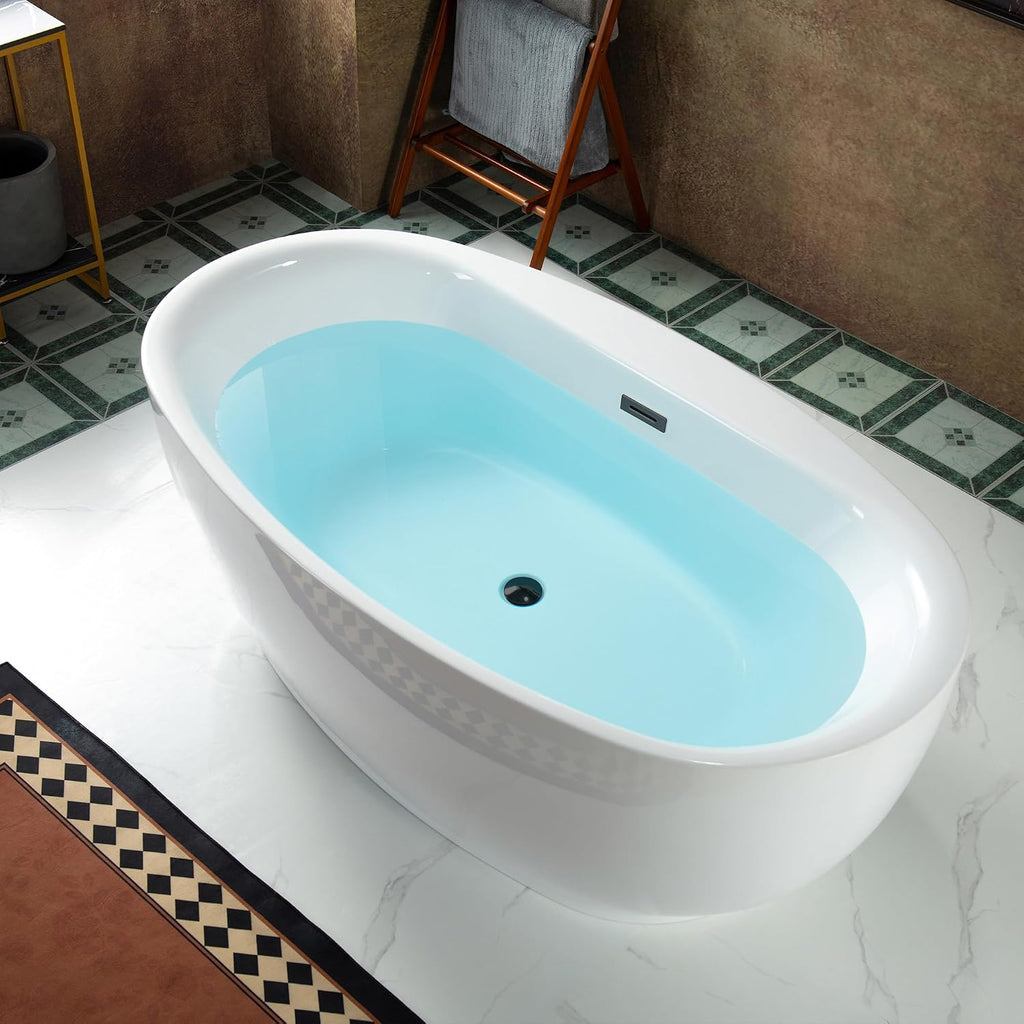 WOODBRIDGE 66' Acrylic Freestanding Bathtub Contemporary Soaking White Tub with Oil Rubbed Bronze Overflow and Drain，B0027-ORB