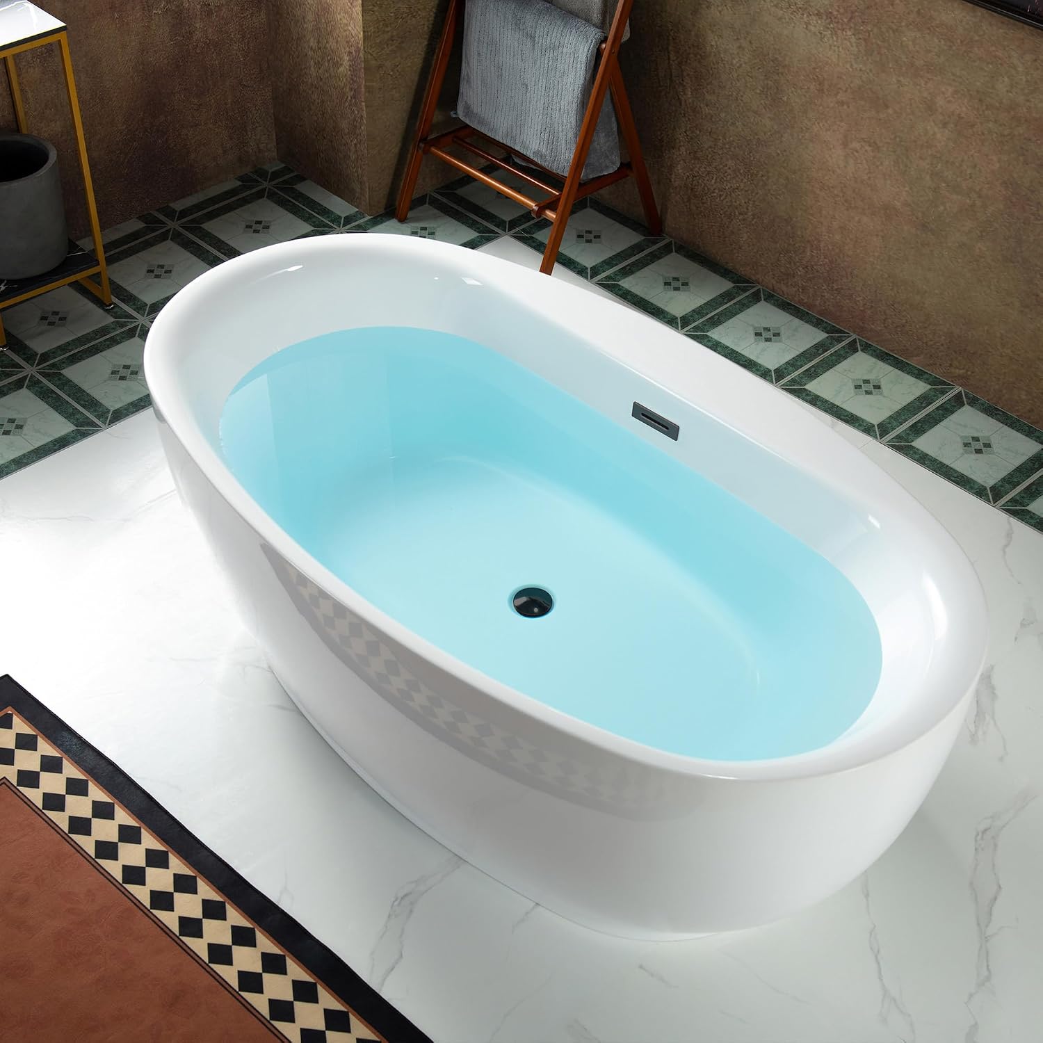 WOODBRIDGE 66' Acrylic Freestanding Bathtub Contemporary Soaking White Tub with Oil Rubbed Bronze Overflow and Drain，B0027-ORB