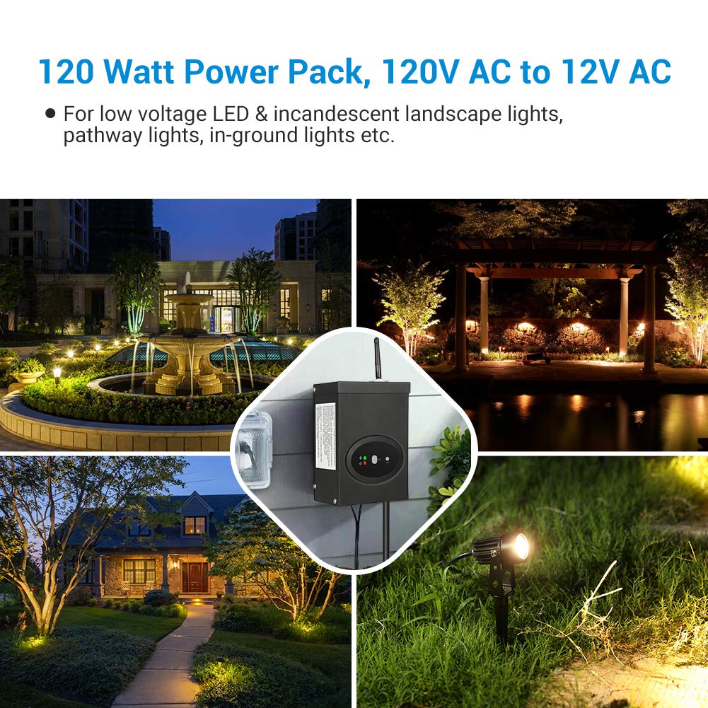DEWENWILS 120W Smart Wi-Fi Low Voltage Transformer, Schedule and Timer, Compatible with Alexa and Google Home, 120V AC to 12V AC, Weatherproof for Landscaping Light, Spotlight, Pathway Light
