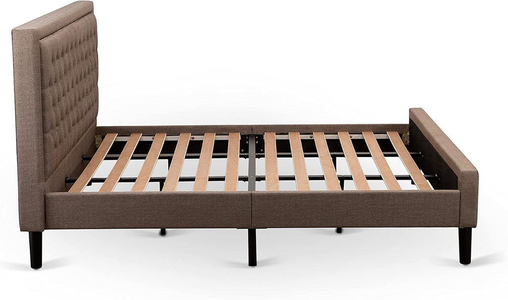 East West Furniture KD18K-2HI07 3 Piece Bed Set - 1 King Bed Brown Linen Fabric Padded and Button Tufted Headboard with 2 nightstands - Distressed Jacobean Finish Nightstand