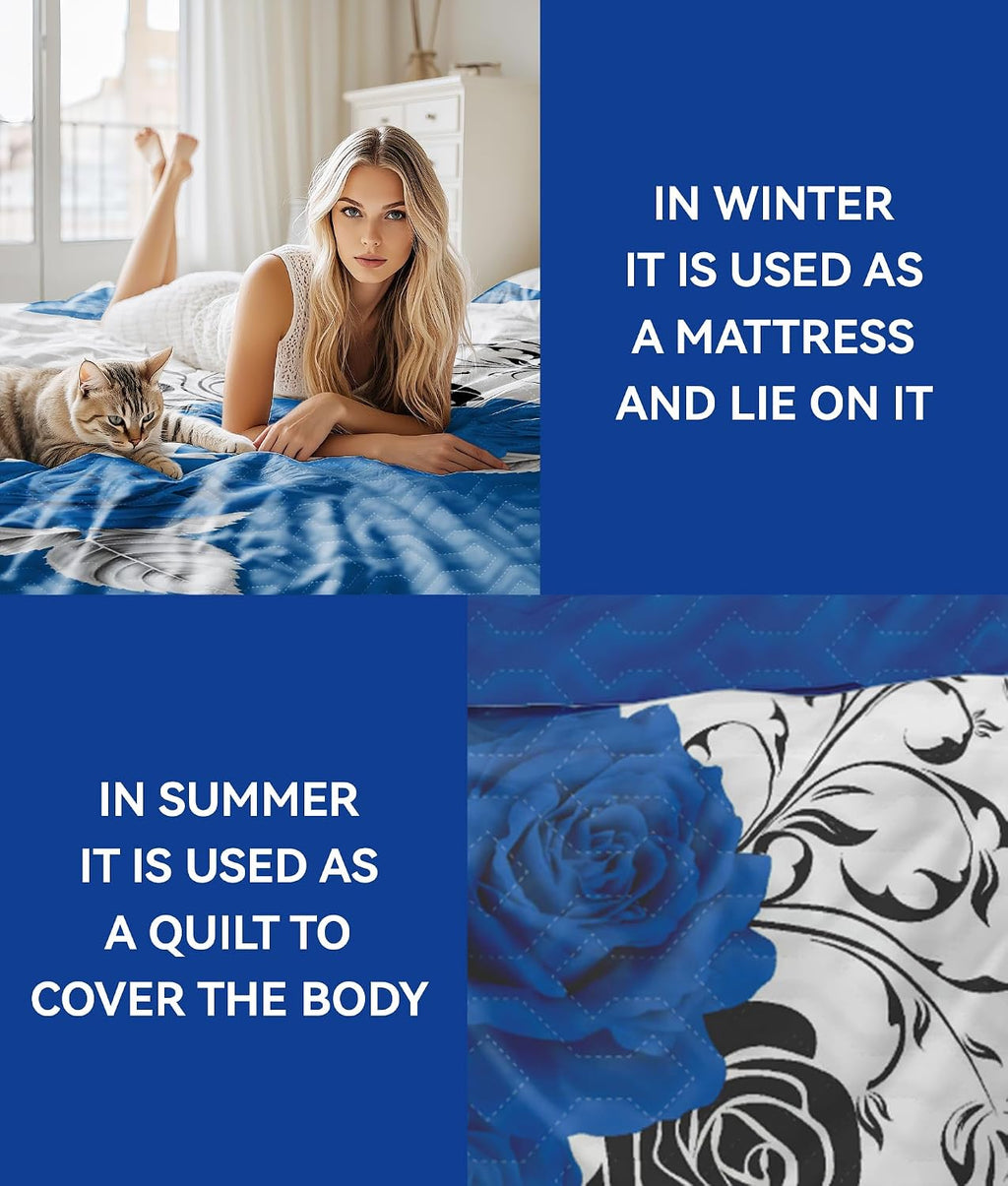 9-Piece Queen Microfiber Bedspreads with Matching Curtains | Blue Rose Matching Curtains and Bedding Sets | Luxe Floral Design