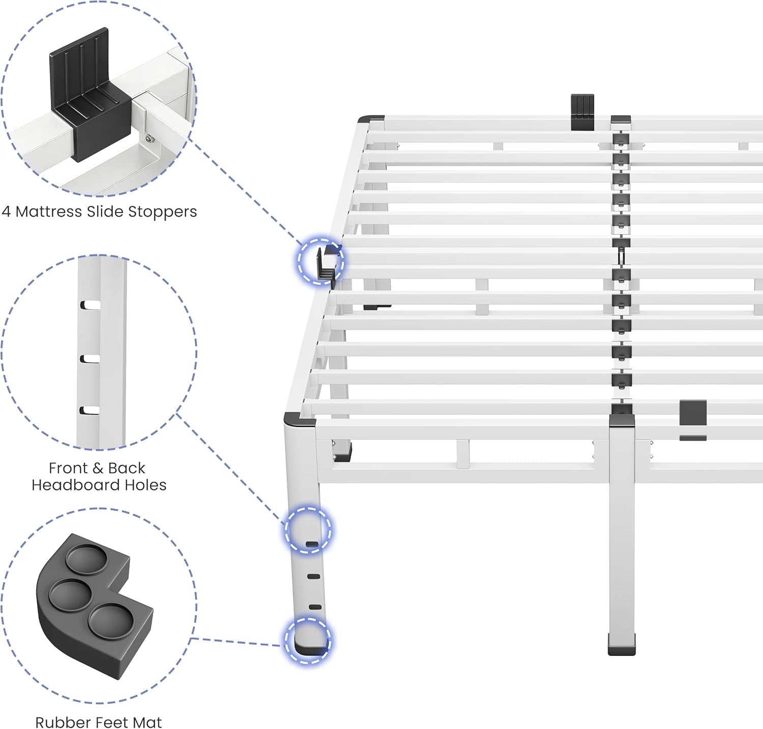 NKZ 22 Inch Queen Size Bed Frame, Metal Bed Frame & Box Spring 2 in 1 Platform with Round Corner Legs, 4000Lbs Heavy Duty Metal Frame, Mattress Slide Stopper, Headboard Hole, Noise-Free, Easy Assembly