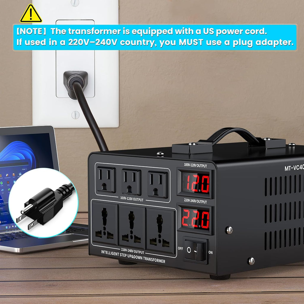 4000W Voltage Converter Transformer(110V to 220V or 220V to 110V) Step Up/Down Converter 110/120 Volt - 220/240 Volt w/US Power Cord,Circuit Breaker Protection, LCD Screen Display