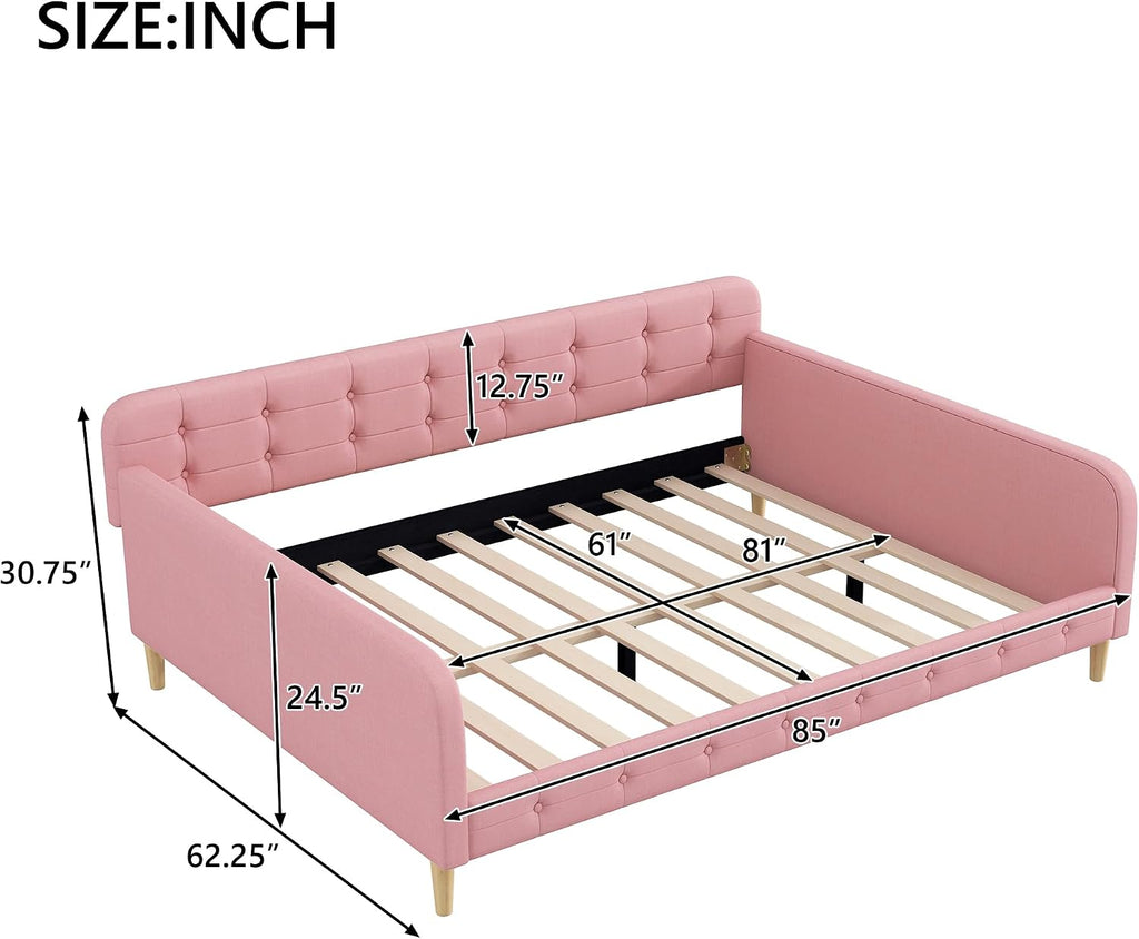 Merax 85' Queen Size Linen Upholstered Daybed with 4 Support Legs,Pink