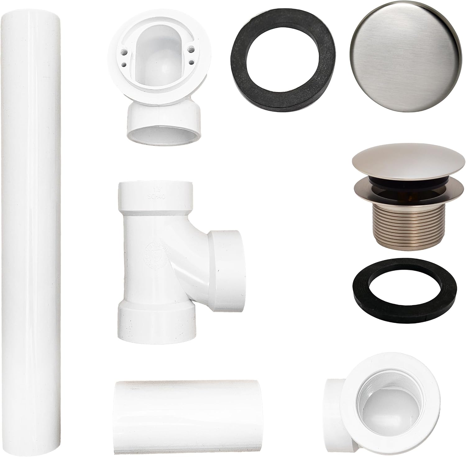 Westbrass 493244H-07 14' Sch. 40 PVC Bath Waste & Overflow Assembly with Illusionary Faceplate and Tip-Toe Drain Plug, Satin Nickel (12-Pack)