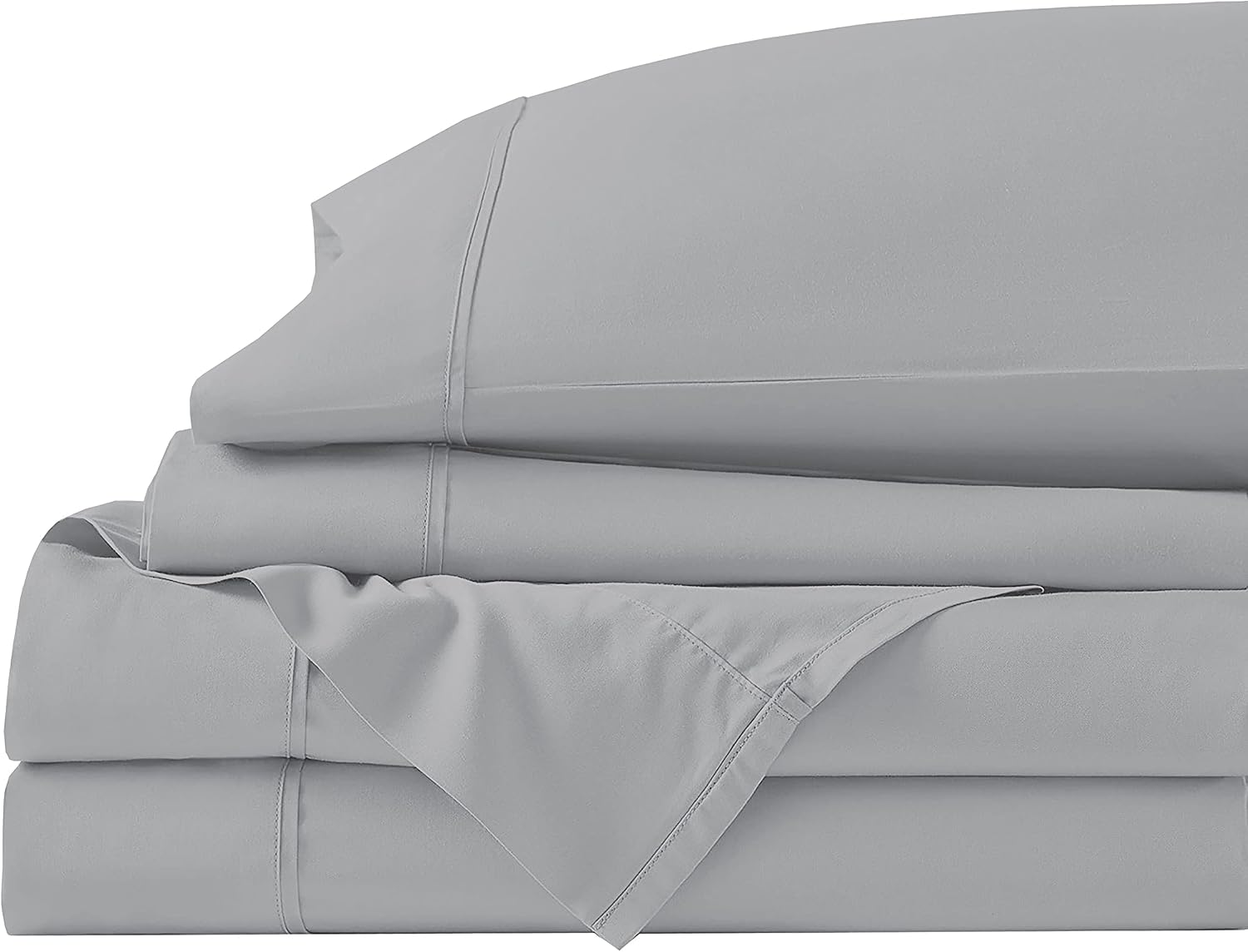 4 Piece Solid Bed Sheet Set- 600TC Egyptian Cotton - Luxury Bedding Set Fits Up to 19 Inches Deep Pocket - 4 Piece Sheet Set (Twin Size, Silver Grey)