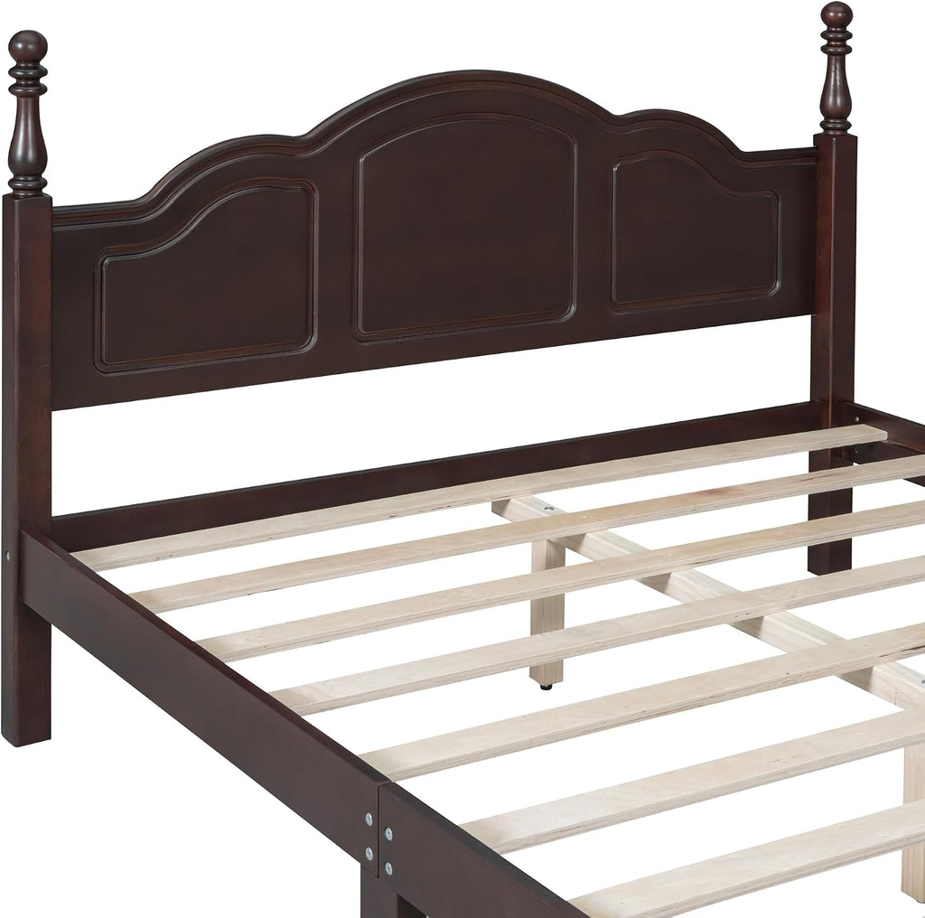 Harper & Bright Designs Queen Size Platform Bed Frame with Headboard, Mid Century Modern Bed Frame with Underbed Storage for Kids, Teens, Adults, Classic Vintage Design, Dark Walnut