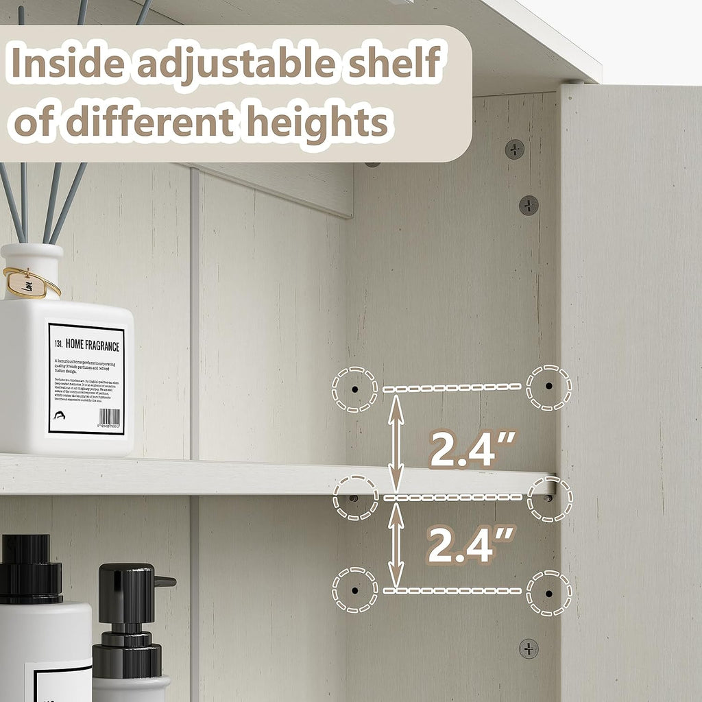 Furnideco Fluted Over The Toilet Storage Cabinet 31''W Modern Above Toilet Storage Cabinet with Fluted Doors & Adjustable Shelf for Bathroom, Antique White