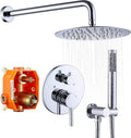 Rainfall Shower System with High Pressure 10 inch Head Hand Held Round Shower Head Bathroom Luxury Rain Mixer Shower Complete Combo Set Wall Mounted (Chrome)