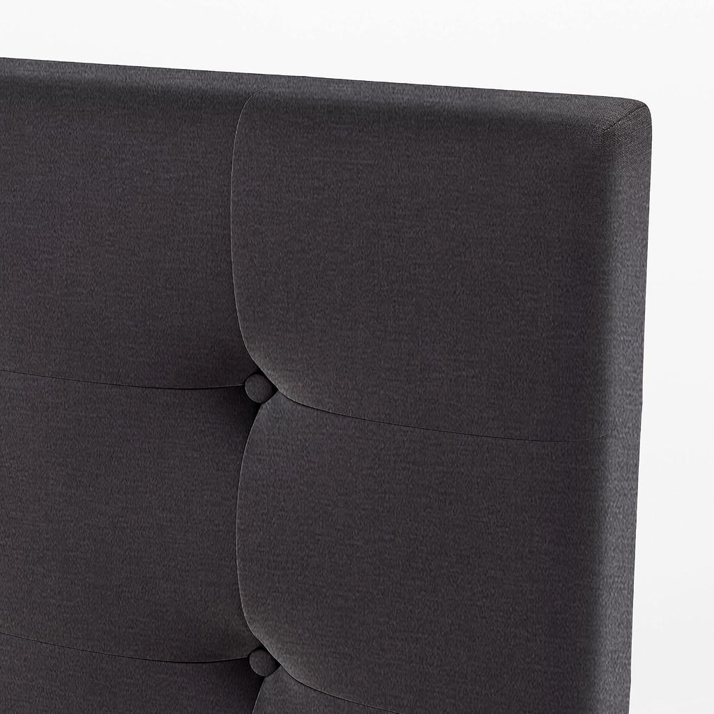 Merax Queen Size Linen Fabric Upholstered Platform Bed with 4 Storage Drawers and Classic Button Tufted Headboard, No Box Spring Needed, Dark Gray