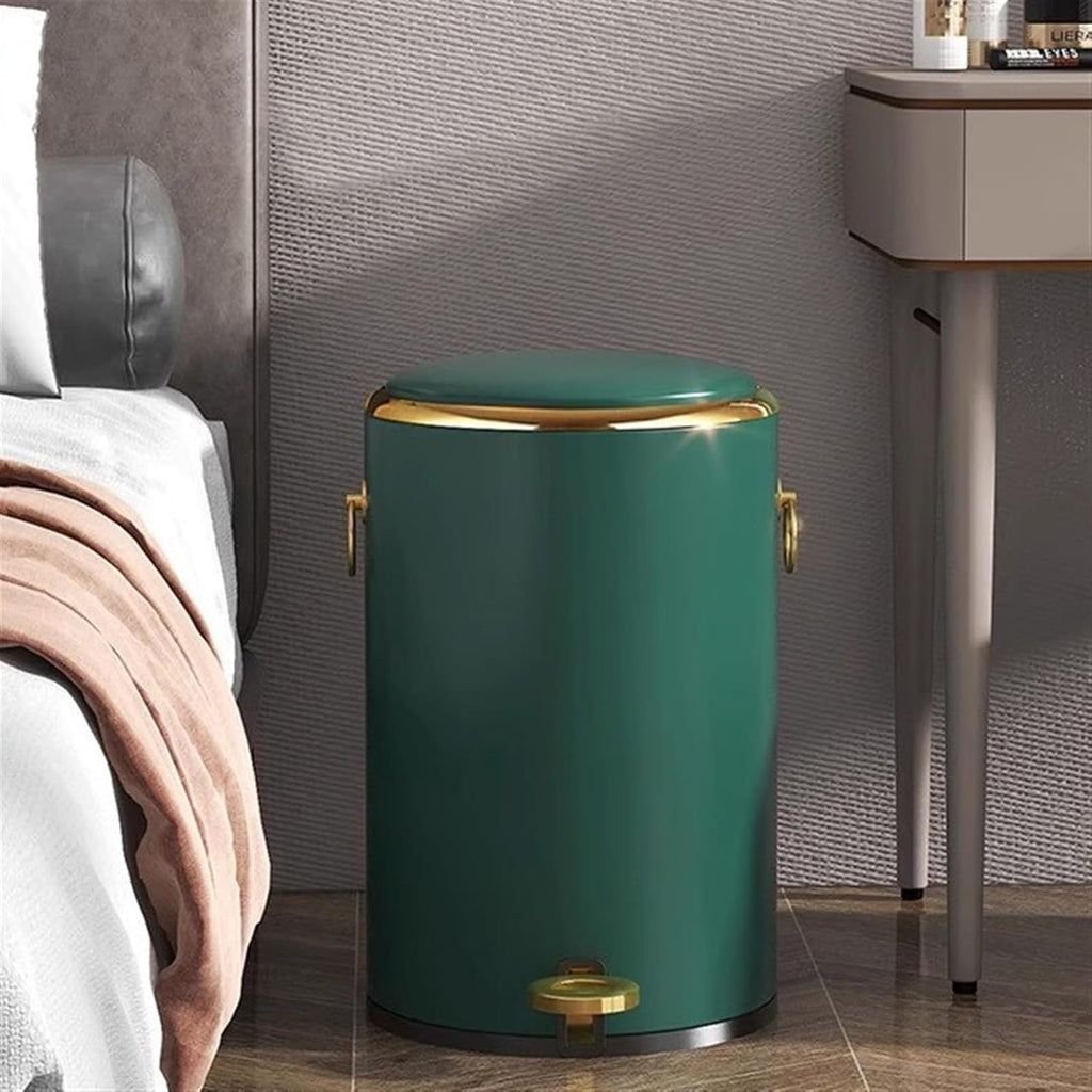 Fashionable Indoor Garbage Bin, Round Stainless Steel Trash Can with Lid, Soft-Close Pedal Trash Can with Side Handle, Removable Liner, for Living Room Bedroom, Bathroom, Office ,Get More Storage(Blue
