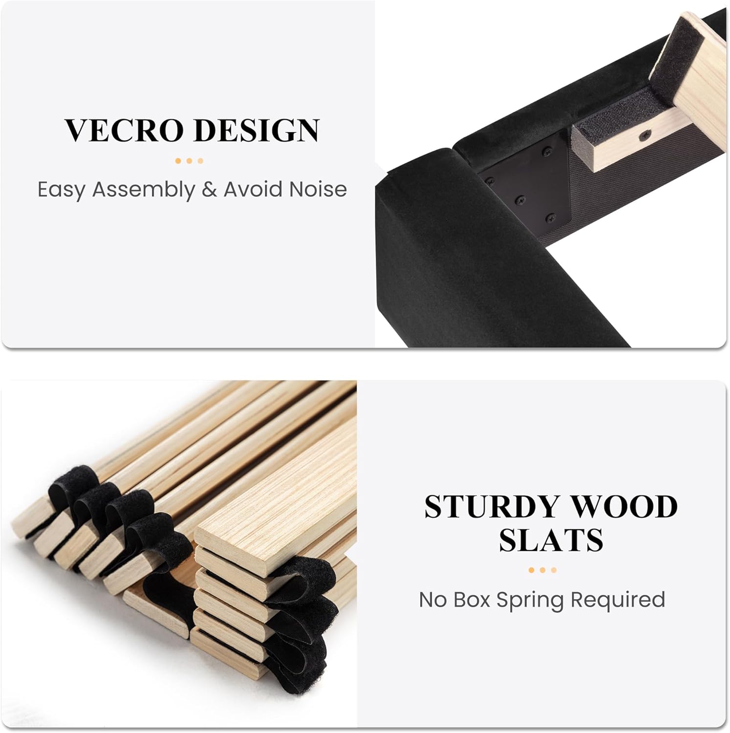 SHA CERLIN Twin Bed Frame/Velvet Upholstered Platform Bed Frame with Headboard/Strong Wood Slats Support/Mattress Foundation/No Box Spring Needed - Black