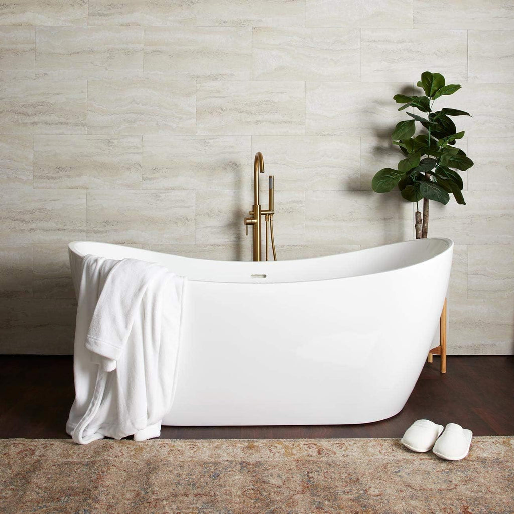 DreamLine Nile 54 inch L x 28 3/8 inch W x 28 3/8 inch H Freestanding Acrylic Bathtub with Matte Black Drain