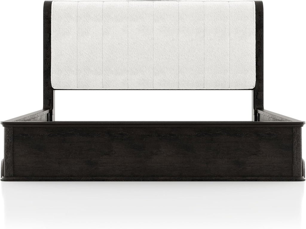 Furniture of America Teada Modern Solid Wood 5-Piece Bedroom Set with Padded Curved Headboard, Oval Nightstand, Felt-Lined Top and UV-Stained Lower Drawers, Box Spring Needed, King, Black