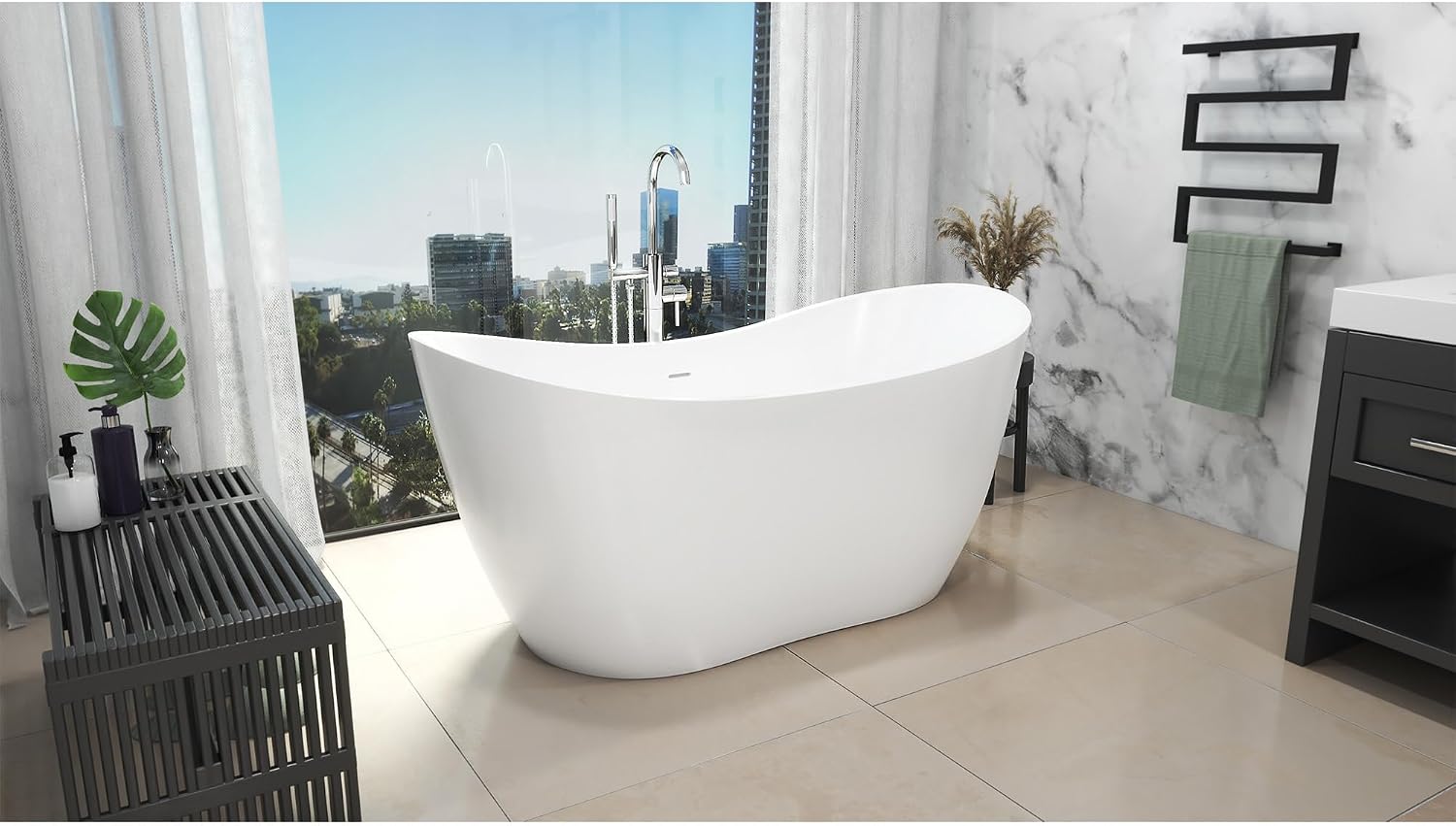 DreamLine Nile 71 inch L x 29 1/8 inch W x 28 3/4 inch H Freestanding Acrylic Bathtub with Oil Rubbed Bronze Drain