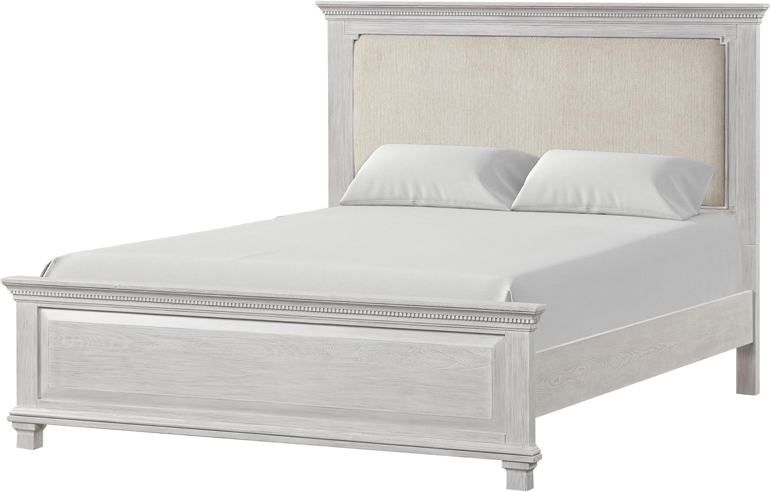 Furniture of America Deborah Modern Solid Wood 5-Piece Bedroom Set with Fabric Headboard, Dentil Molding, Black Square Knob, Felt-Lined Top Drawers, Box Spring Needed, King, Weathered Gray