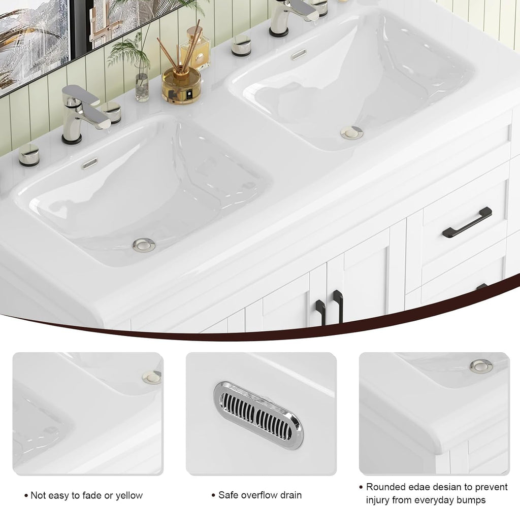 Bathroom Vanity with Double Sink, 48 inch Modern Bathroom Storage Cabinet with Undermount Ceramic Sink, Soft Closing Doors and 6 Drawers, White