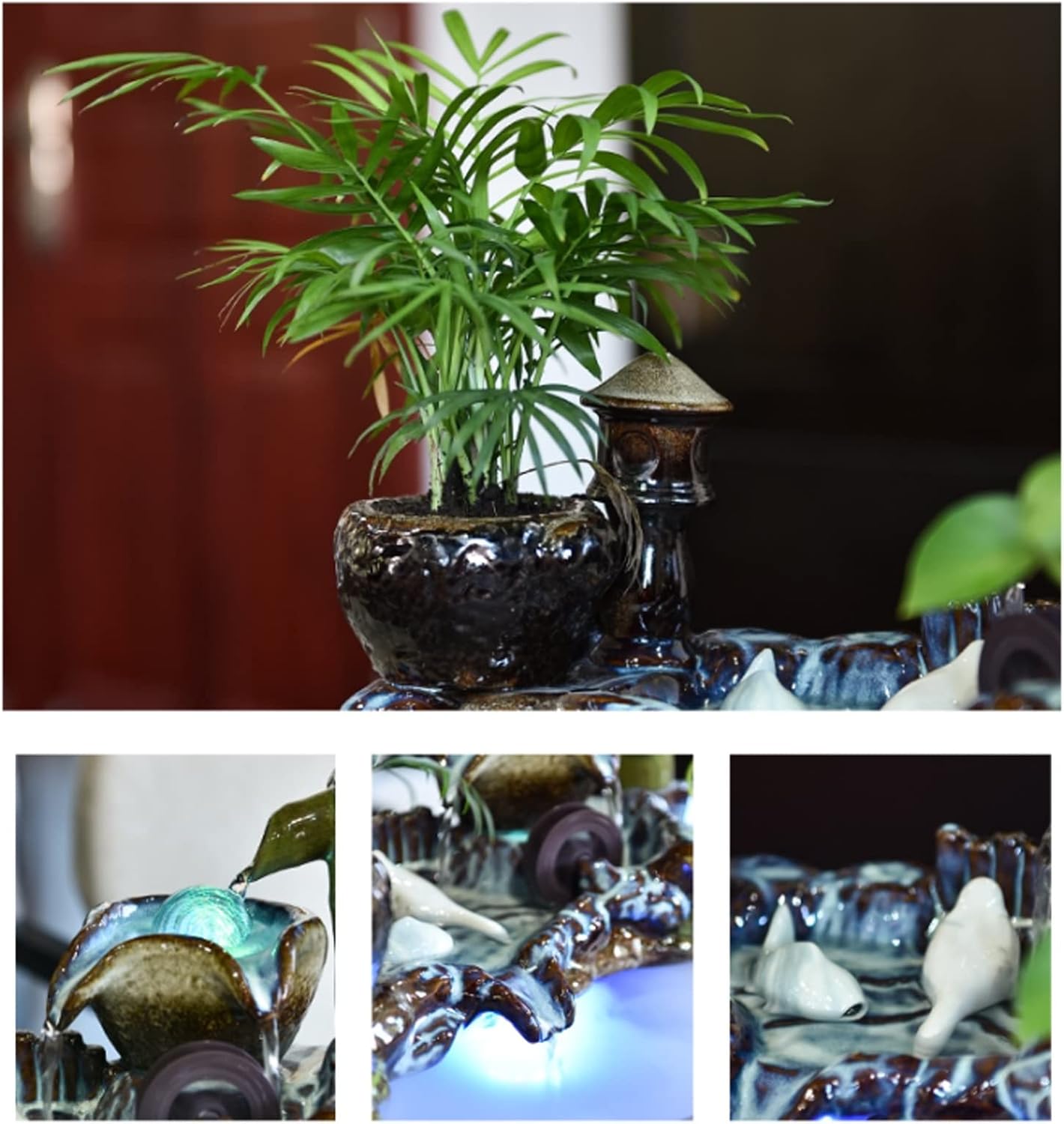 Tabletop Water Fountain Ceramics Tabletop Water Fountain Indoor Waterfalls Fountains Decorative Tabletop Fountain for Bedroom, Office, Living Room, Kitchen Dining Room and Bathroom Décor Indoor Founta