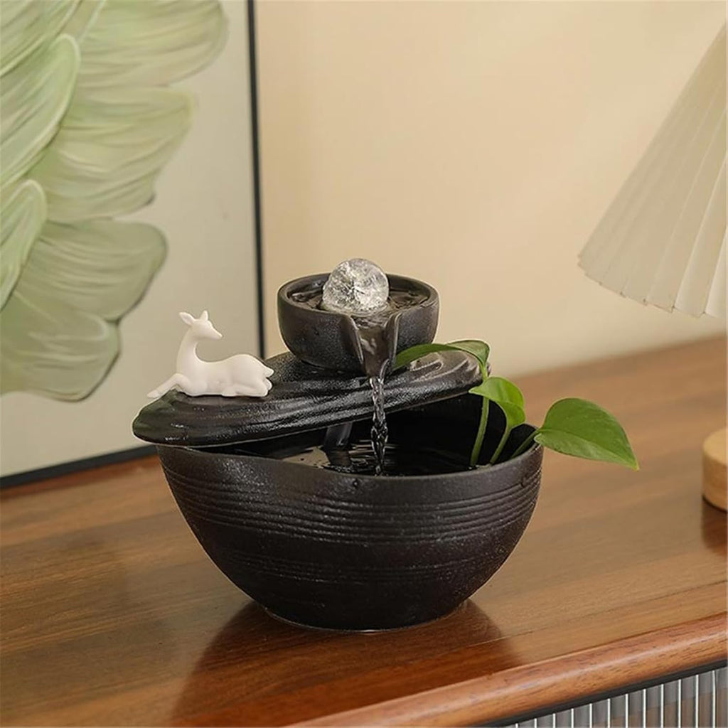 Tabletop Fountain Ceramic Tabletop Desktop Fountain Small Chinese Water Ornament with Feng Shui Ball
