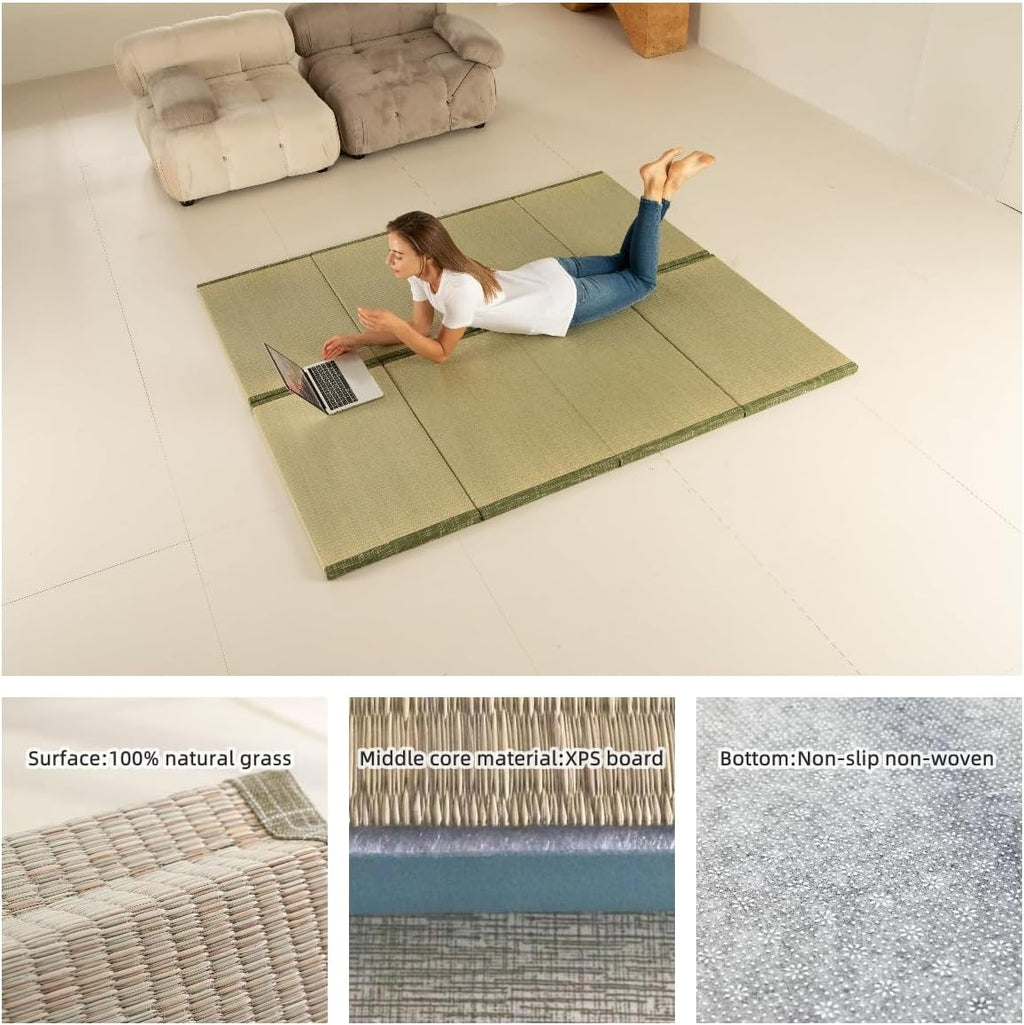 MustMat Tatami Mats Japanese Futon Mattress Portable Folding Mattress Japanese Floor Bed Rush Grass 35.4'x78.7'x1.2' (2 Piece Set)